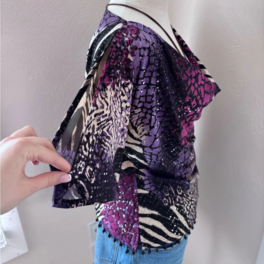 MSK Zebra Cowl Neck Sequin Beaded Top - Picture 4 of 6